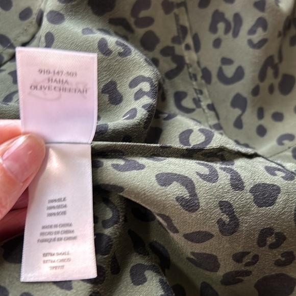 RAILS Haha Olive Cheetah Shirt Dress Drawstring Waist Blouson Silk Sz XS - Picture 12 of 12